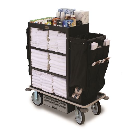 Forbes® Regen Steel Housekeeping Cart, Three Shelves (Bags Not Included), Black